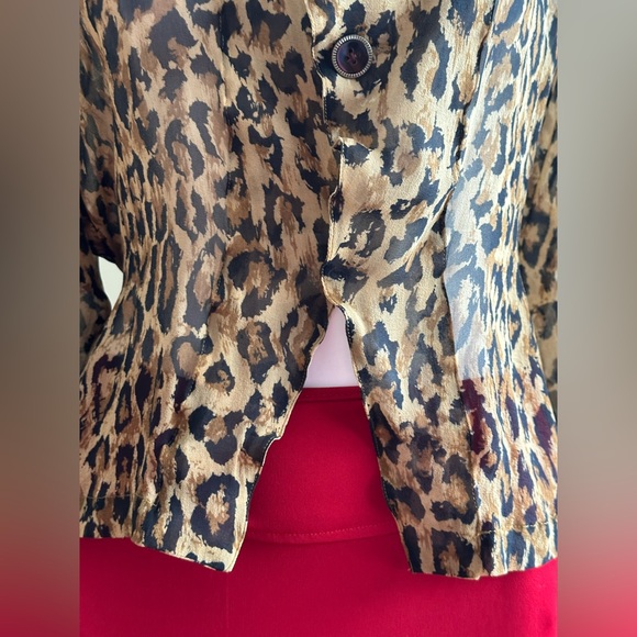 Vintage Anne Pinkerton Sheer Animal Print Leopard Blouse SZ S Good Condition - Picture 5 of 13